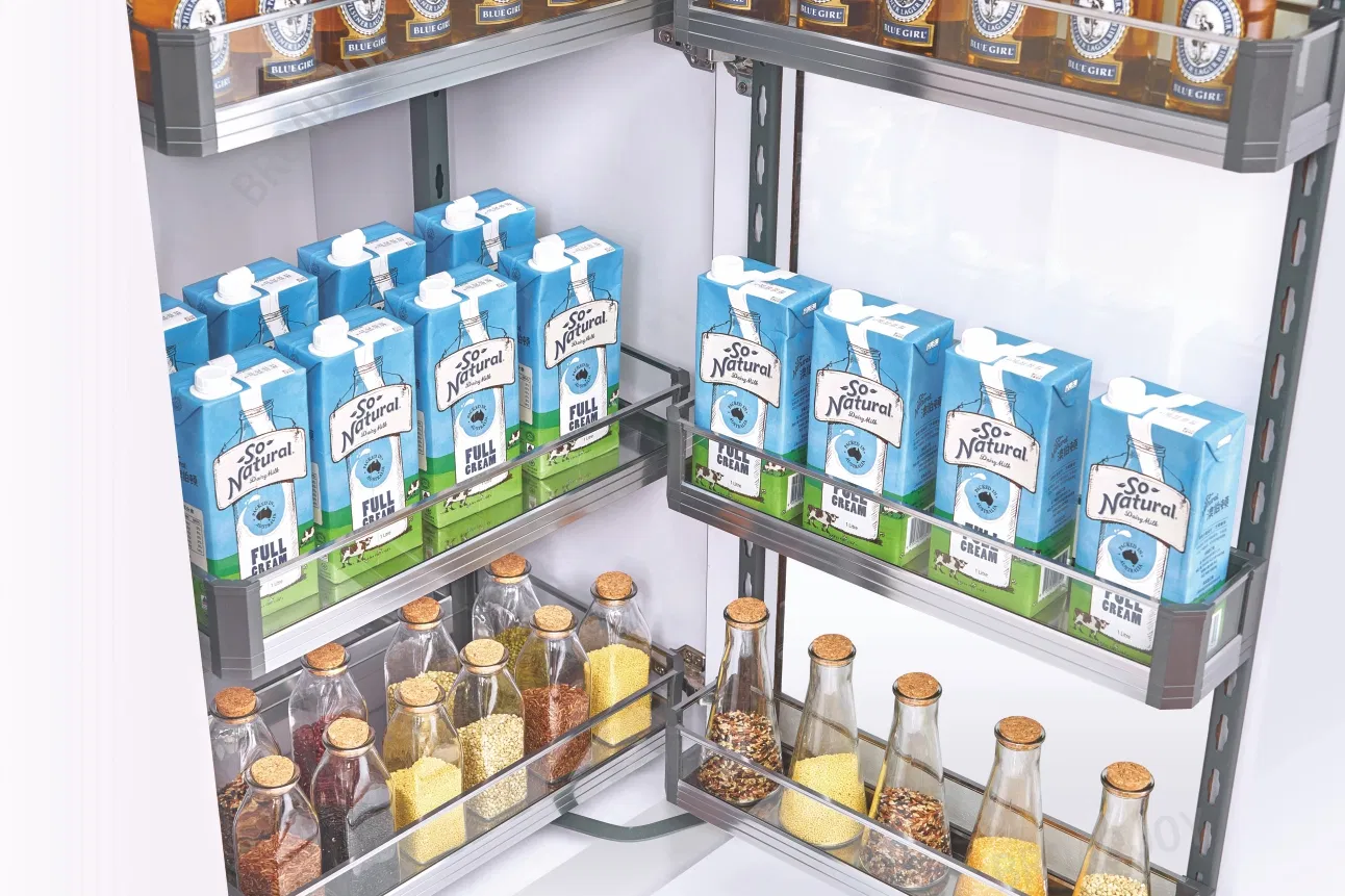 키가 큰 유닛 주방 캐비닛 액세서리 보관 와이어 랙 연결된 풀아웃 바구니 식료품 저장실 정리함 주방 식료품 저장실 유닛 식품 스낵 잡화 음료 바구니 선반